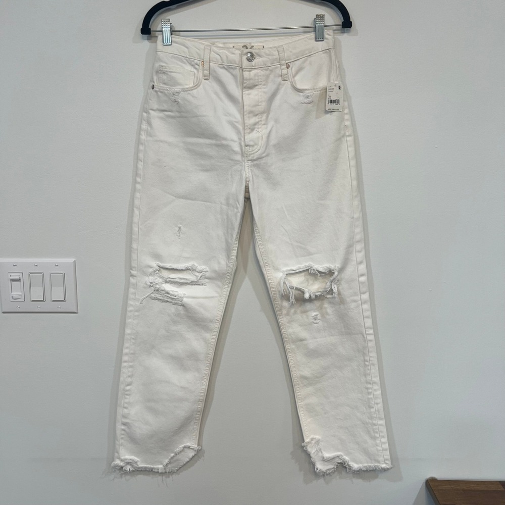 We the Free Womens Jeans 26 White Distress Denim Straight Leg NWT $98 Raw Hem